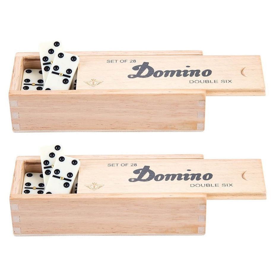 Domino spel dubbel/double 6 in houten doos en 140x gekleurde stenen