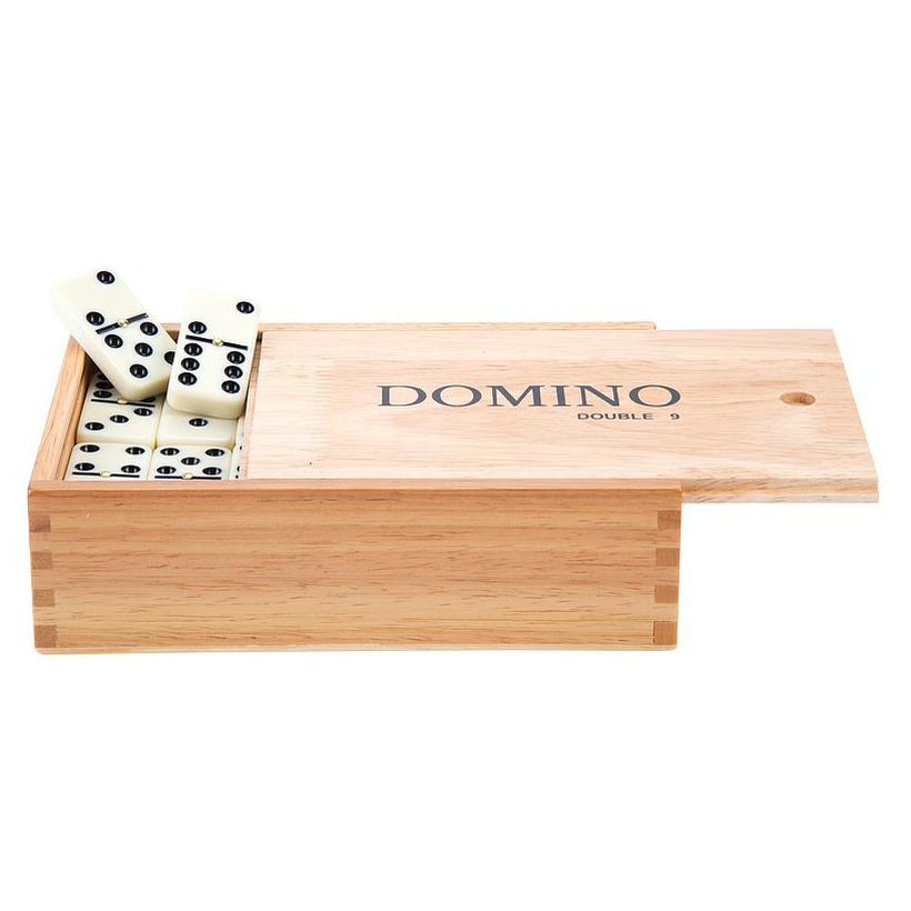 Domino spel dubbel/double 9 in houten doos en 55x stenen